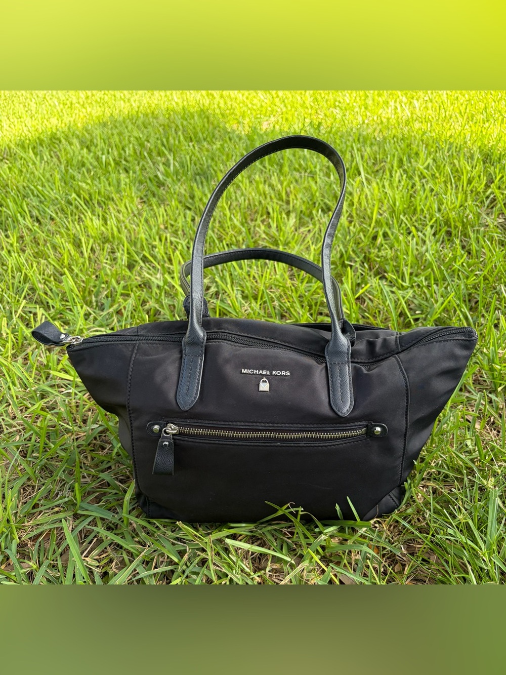 Michael Kors Black Nylon Tote with Leather Trim